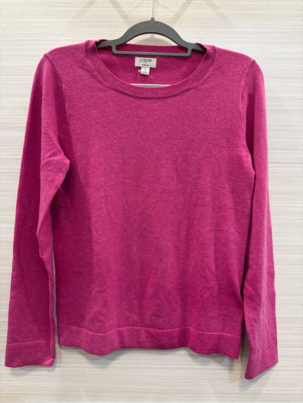 J.CREW Teddie Crewneck Sweater in Vibrant Magenta cotton wool blend NWT size S